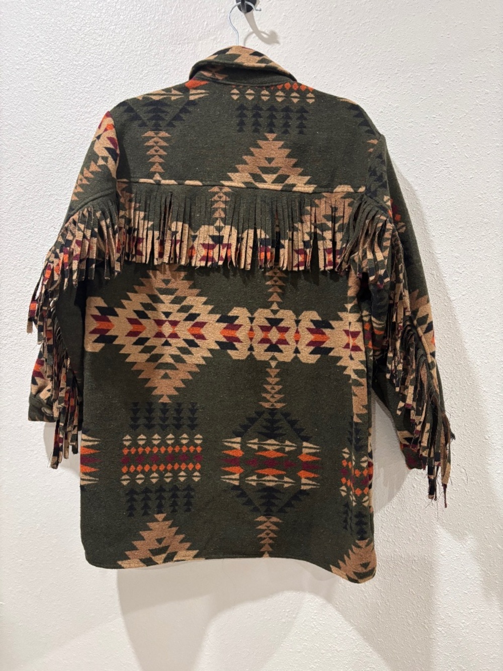 L.I.F.E. Shacket Jacket Womens S/M Green Aztec Southwestern Button Up Fringe